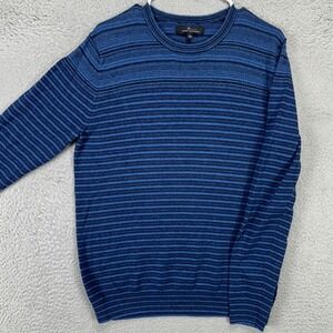 Marc Anthony Mens Sweater Blue Large Striped Crewneck Cashmere Blend Lightweight